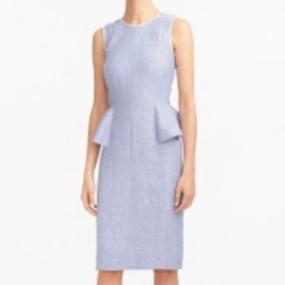 JCREW Linen Peplum Blue Dress